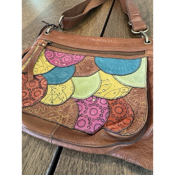 Fossil Key Multicolor Patchwork Leather Boho Crossbody Purse Zipper Pockets - Picture 3 of 13